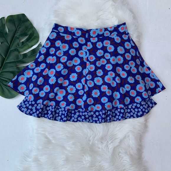 Kate Spade Tangier Floral Double Layer 100% Silk Mini Skirt Blue 8 - Picture 5 of 9